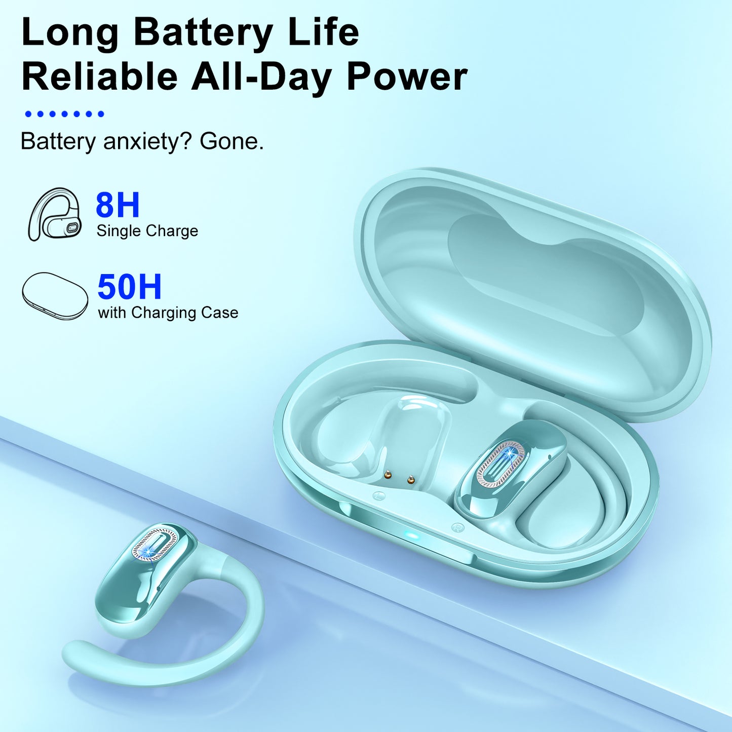 Geryst Open Ear Headphones, Open Ear Earbuds with Comfortable Earhook, 58H HiFi Stereo Bone Conduction Earbuds with Mic, Noise Cancelling,Bluetooth 5.4 Earphones, IP7 Waterproof Wireless Earbuds for Workout
