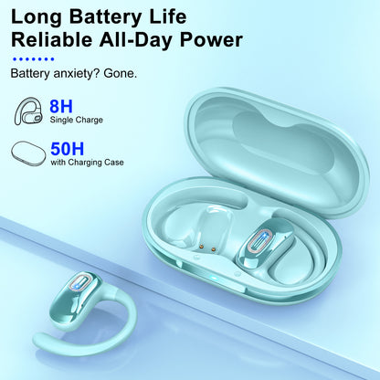 Geryst Open Ear Headphones, Open Ear Earbuds with Comfortable Earhook, 58H HiFi Stereo Bone Conduction Earbuds with Mic, Noise Cancelling,Bluetooth 5.4 Earphones, IP7 Waterproof Wireless Earbuds for Workout