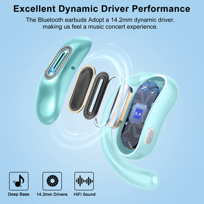 Geryst Open Ear Headphones, Open Ear Earbuds with Comfortable Earhook, 58H HiFi Stereo Bone Conduction Earbuds with Mic, Noise Cancelling,Bluetooth 5.4 Earphones, IP7 Waterproof Wireless Earbuds for Workout