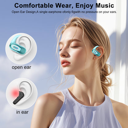 Geryst Open Ear Headphones, Open Ear Earbuds with Comfortable Earhook, 58H HiFi Stereo Bone Conduction Earbuds with Mic, Noise Cancelling,Bluetooth 5.4 Earphones, IP7 Waterproof Wireless Earbuds for Workout