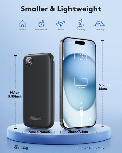 Btootos Fast Charging Power Bank, 10000mah Portable Charger for iPhone, 22.5W USB C in&Out Battery Pack Phone Charger Portable, Slim Powerbank for iPhone 17/16/15 Series, Samsung, Google,Android