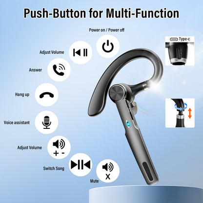 BTOOTOS Bluetooth Headset, Single-Ear Bluetooth Earpiece with ENC Mic with HiFi Stereo Sound, 72 Hours Talking Time Wireless Headset V5.3 with 400mAh Charging Case for iOS Android Cell Phones, Black