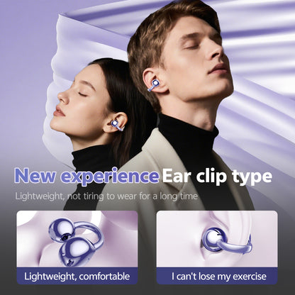 BTOOTOS Clip on Earbuds Bluetooth 5.4, Open Ear earbuds Wireless with Mic, Lightweight Comfort, Small-Ear Friendly Bluetooth Earbuds, 60H Sport Ear Buds, IP7 Waterproof Noise Cancelling Headphones, Purple