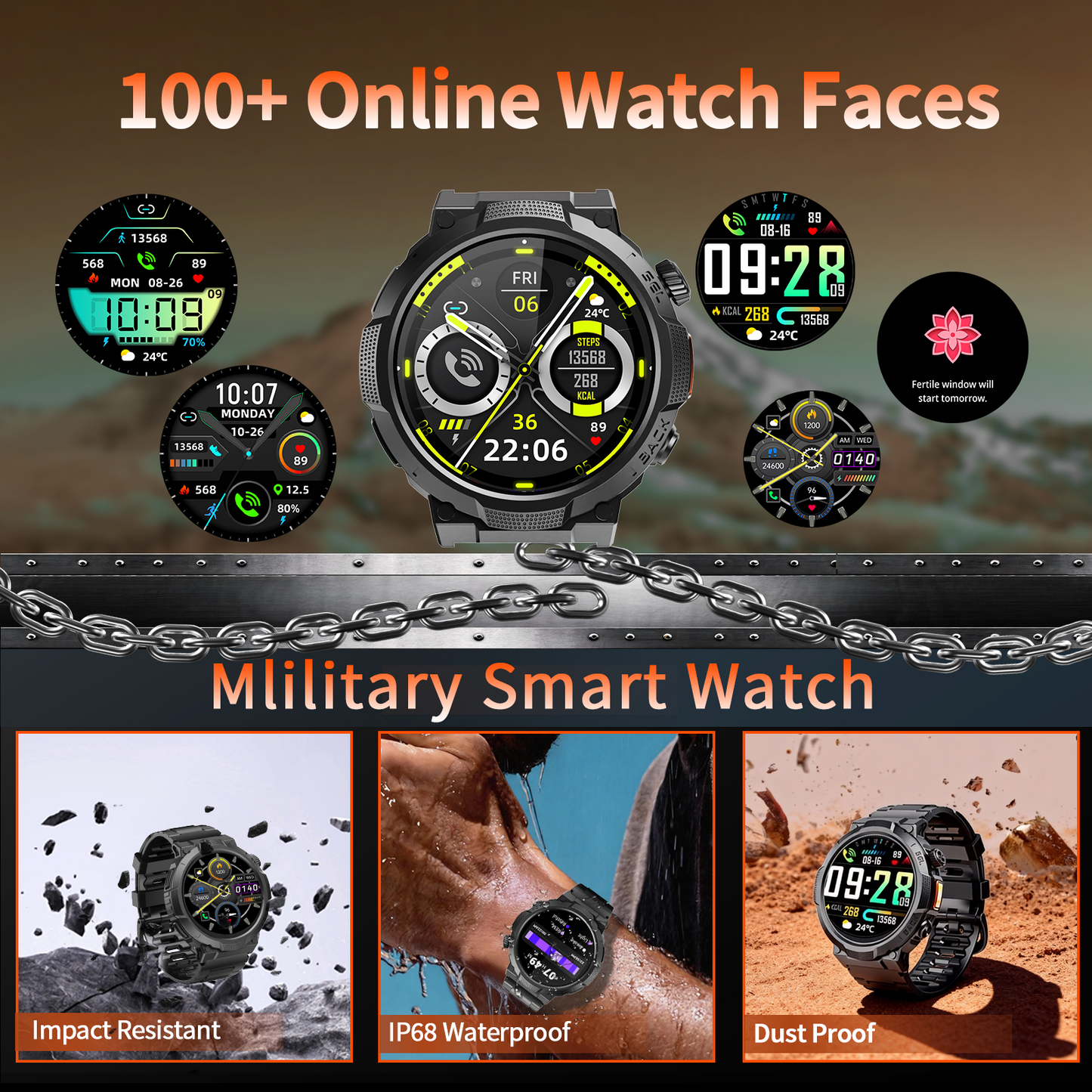 Smart Watches for Men (Answer/Make Call), 1.53" HD Military Smartwatch, 50+ Days Extra-Long Battery Life Fitness Tracker, Flashlight/110+Sports/Sleep Monitor/IP68 Waterproof Android iOS