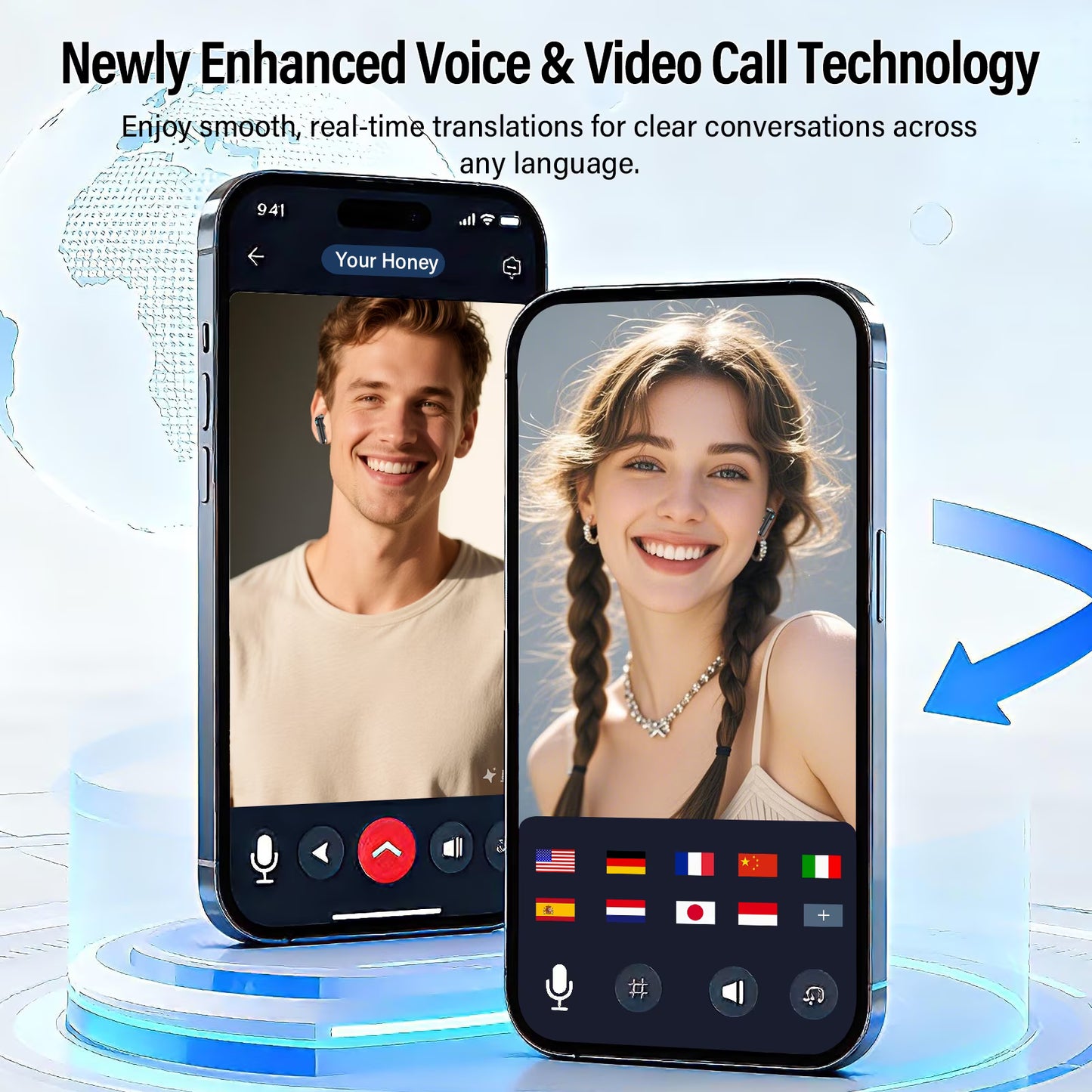 Btootos AI Translation Earbuds Real Time,164 Language/7 Translation Modes Translator Earbuds with Audio and Video Calls,No Subscription,5 EQ Modes Touch Screen Translator Headphones,48H AI Ear Buds Translato