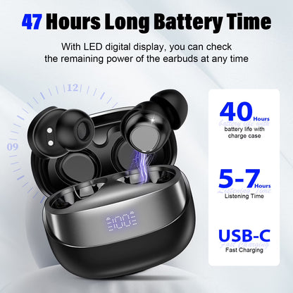 Btootos Sleep Earbuds, Noise Cancelling Wireless Ear buds for Side Sleepers, Bluetooth 5.4 in Ear Light-Weight Mini Headphones, 47H Playtime Clear Calls Earphones for Sleeping, Exercising, Working, Hiking