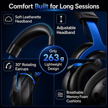 Geryst 2.4GHz Wireless Gaming Headset for PS5, PS4, Switch, PC, Bluetooth 6.0 over Ear Gaming Headphones with Detachable Mic, HD Stereo Sound, 50mm Drivers, LED Digital Display, RGB Lighting, 100H Playtime