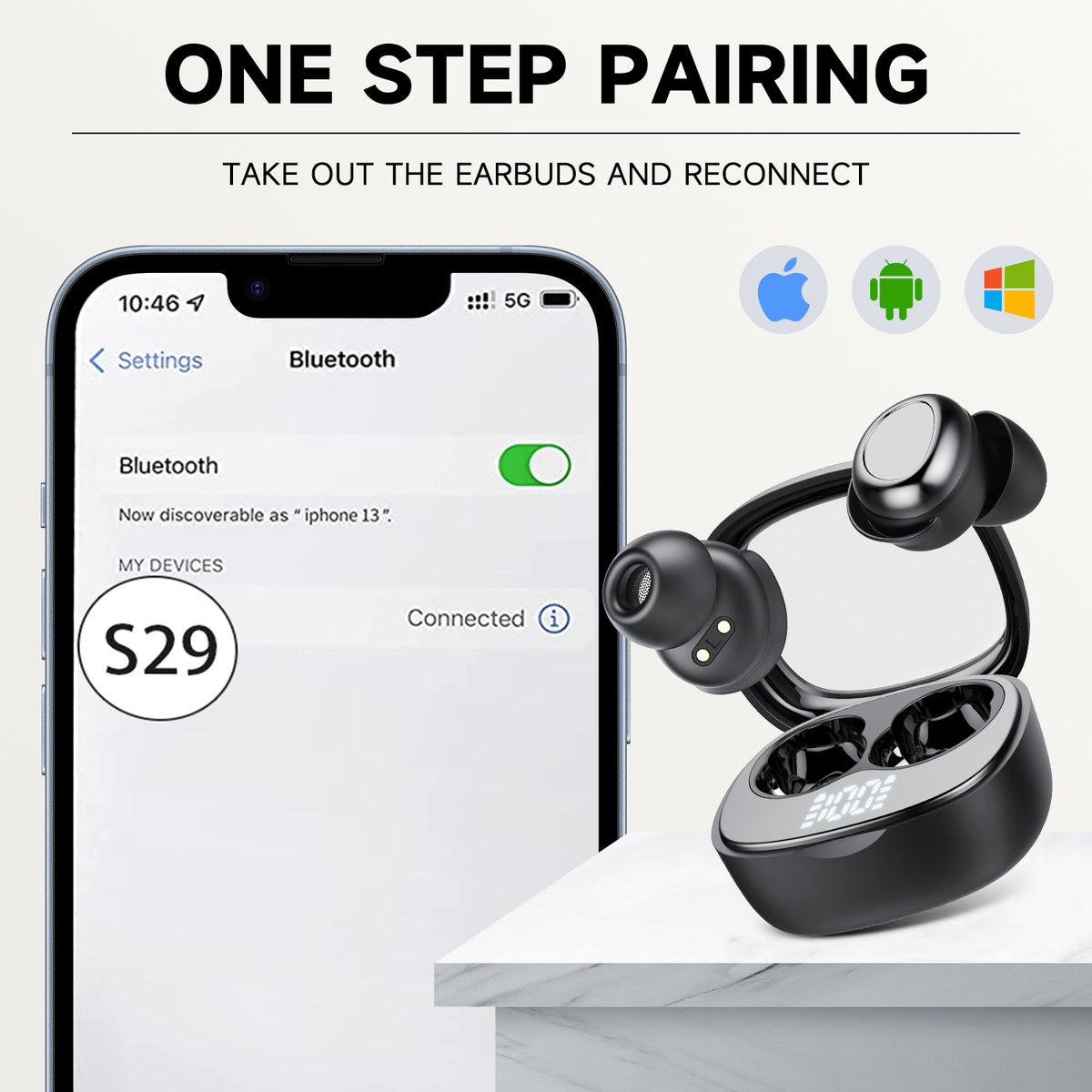 Btootos Sleep Ear Buds, Bluetooth 5.4 Ultra-Mini Sleep Earbuds for Side Sleepers, Hi-Fi Stereo 3D Bass Noise Cancelling Wireless headphones, 53H Playtime with IP7 Waterproof LED Earphones, USB C