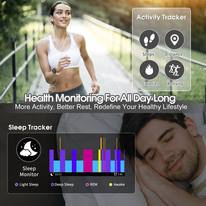 Smart Watch for Men Women, 1.85-inch HD Fitness Tracker with Bluetooth Calls, Sleep Tracking, 110+ Sports Modes, IP68 Waterproof, Android and iPhone