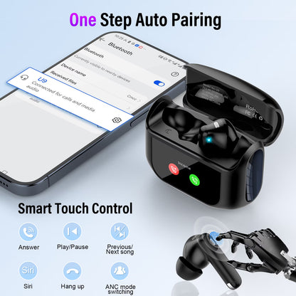 Btootos Touch Screen Wireless Earbuds, Headphones Bluetooth 5.4 Ear Buds with ANC and ENC Clear Calls, 48H Noise Cancelling Earbud, 14.2mm Deep Bass, 5 EQ Modes, IPX7 Waterproof Earphones, for iOS Android