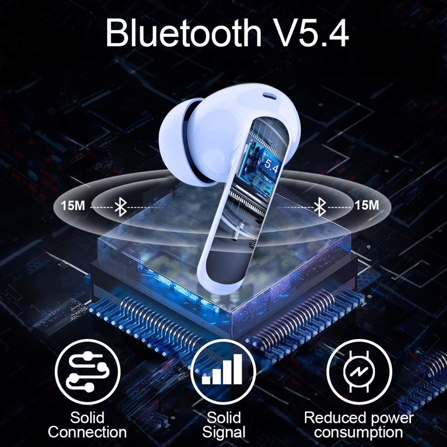 Btootos Wireless Earbuds, Bluetooth 5.4 Headphones Bass Stereo, Ear Buds with Noise Cancelling Mic, LED Display in Ear Earphones Clear Calls, IP7 Waterproof Bluetooth Earbuds for Laptop/Phones, Pale Blue