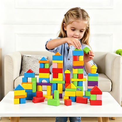 TGGPL Wooden Building Blocks, 50-Piece Set of Sorting & Stacking Toys, Montessori Wood Block Gifts For Preschool Boys & Girls, Classic Toddler Toys for Girls & Boys Ages 2+