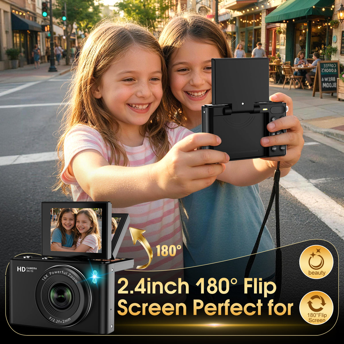 Geryst 4K 64MP Shoot Digital Camera for Kids, Teens, Beginners, Autofocus Point-and-Shoot Camera with 2.4" 180° Flip Screen, 16X Digital Zoom, Anti-Shake, Usb-c Selfie Vlogging Camera for Travel, Gifts