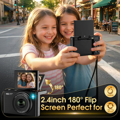 Geryst 4K 64MP Shoot Digital Camera for Kids, Teens, Beginners, Autofocus Point-and-Shoot Camera with 2.4" 180° Flip Screen, 16X Digital Zoom, Anti-Shake, Usb-c Selfie Vlogging Camera for Travel, Gifts