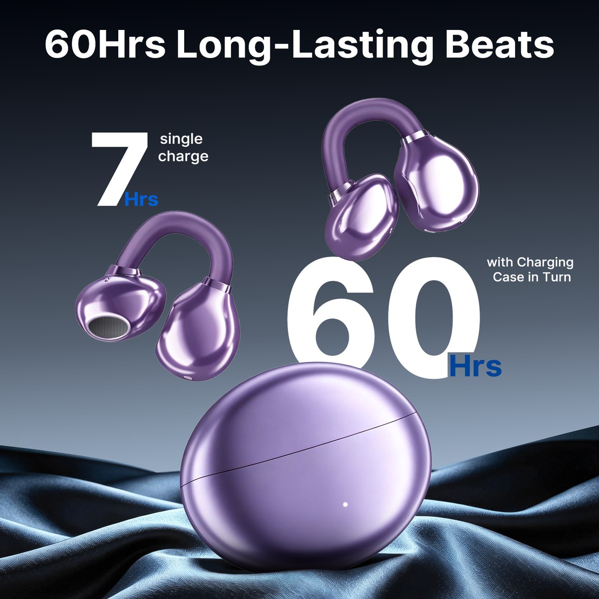 BTOOTOS Clip on Earbuds Bluetooth 5.4, Open Ear earbuds Wireless with Mic, Lightweight Comfort, Small-Ear Friendly Bluetooth Earbuds, 60H Sport Ear Buds, IP7 Waterproof Noise Cancelling Headphones, Purple