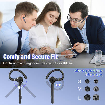 Btootos Bluetooth Headset, Single-Ear Bluetooth Earpiece with ENC Mic with HiFi Stereo Sound, 90 Hours Talking Time Wireless Headset V5.3 with 400mAh Charging Case for iOS Android Cell Phones, Black