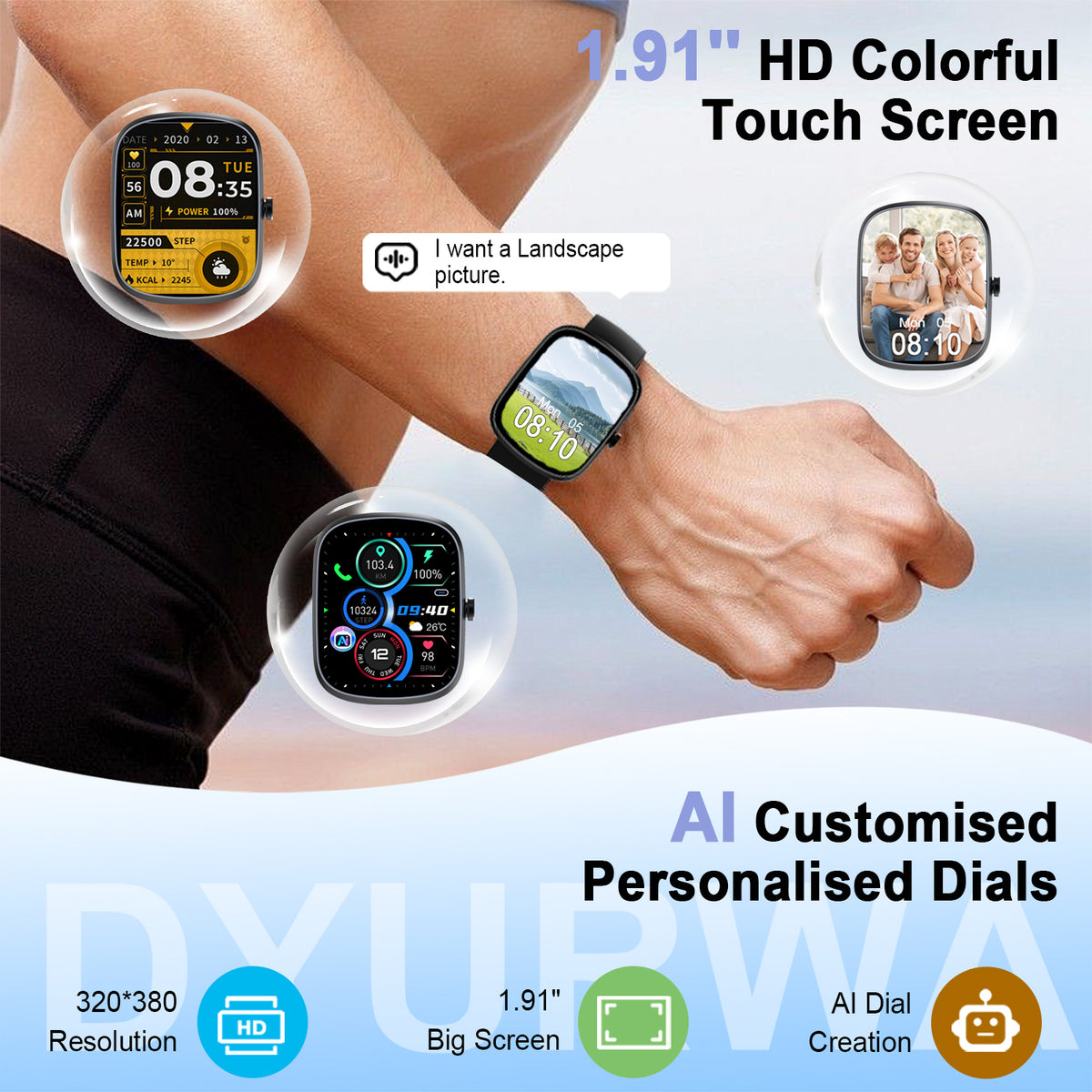 BTOOTOS AI Smart Watch for Women Men 1.91" HD Touch Screen with Dual-Mode Smart Bluetooth Call and Voice Assistant 100+ Sport Modes IPX7 Waterproof Fitness Watch for Android/iPhone