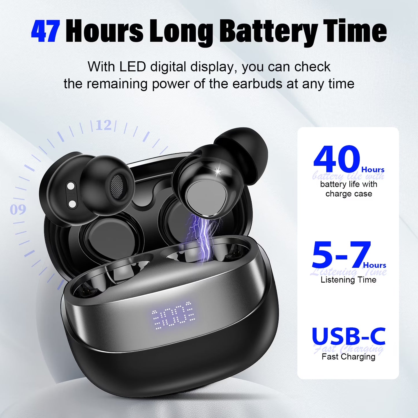 Btootos Sleep Earbuds, Noise Cancelling Wireless Ear buds for Side Sleepers, Bluetooth 5.4 in Ear Light-Weight Mini Headphones, 47H Playtime Clear Calls Earphones for Sleeping, Exercising, Working, Hiking