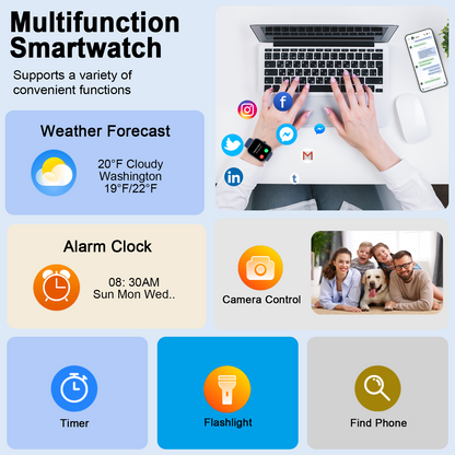 Geryst Smart Watch Fits for Android and iPhone, 1.96" HD Smartwatch for Men Women Bluetooth Answer/Make Calls/110+ Sports Modes/Message Reminder/Sleep, IP68 Waterproof Fitness Tracker, Perfect Gift（Blue）