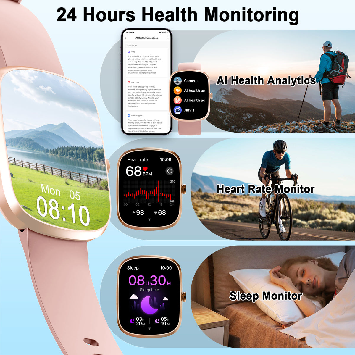 BTOOTOS AI Smart Watch for Women Men 1.91" HD Touch Screen with Dual-Mode Smart Bluetooth Call and Voice Assistant 100+ Sport Modes IPX7 Waterproof Fitness Watch for Android/iPhone
