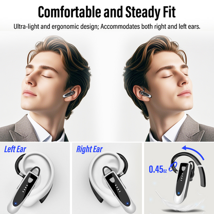 Bluetooth Headset V5.4, Single-Ear Wireless Earpiece with ENC Noise Canceling Mic, 20Hrs Call Time Handsfree Wireless Earbuds, 180 Hrs Standby Time Headphones for iOS Android /Office/Drivin