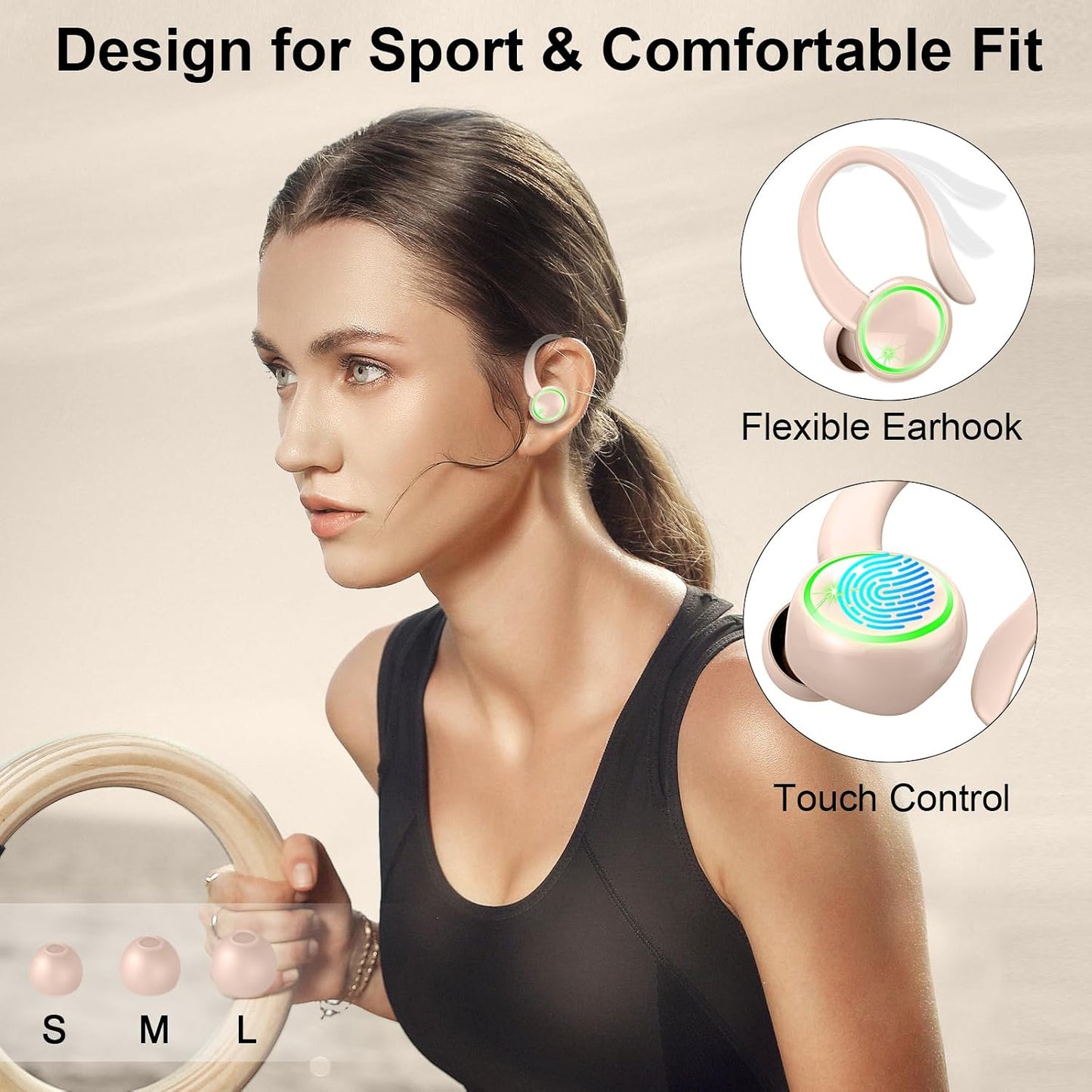 Wireless Earbuds, Bluetooth 5.4 Sports Headphones, 50H Playback Over Ear Earbuds with ENC Noise Cancelling Mic, Deep Bass Fitness Earphones Gym Running Workout with Earhooks, IP7 Waterproof Headset