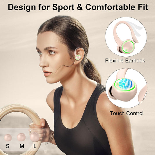 Wireless Earbuds, Bluetooth 5.4 Sports Headphones, 50H Playback Over Ear Earbuds with ENC Noise Cancelling Mic, Deep Bass Fitness Earphones Gym Running Workout with Earhooks, IP7 Waterproof Headset