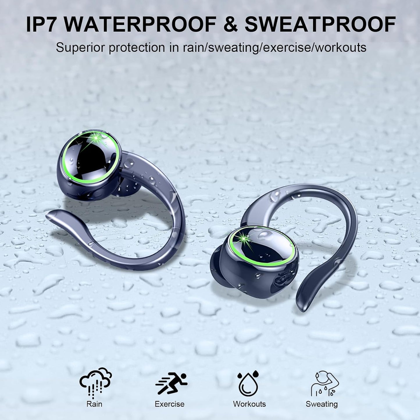 Wireless Earbuds, Bluetooth 5.4 Sports Headphones, 50H Playback Over Ear Earbuds with ENC Noise Cancelling Mic, Deep Bass Fitness Earphones Gym Running Workout with Earhooks, IP7 Waterproof Headset