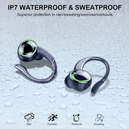 Wireless Earbuds, Bluetooth 5.4 Sports Headphones, 50H Playback Over Ear Earbuds with ENC Noise Cancelling Mic, Deep Bass Fitness Earphones Gym Running Workout with Earhooks, IP7 Waterproof Headset