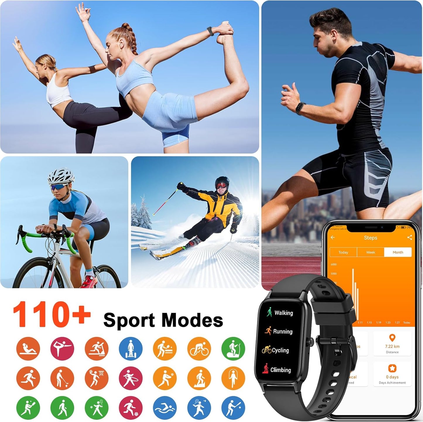 Smart Watch for Men Women, 1.57" Fitness Activity Tracker with 113+ Sport Modes, IP68 Waterproof Smartwatch(Answer/Make Call/Message Reminder) for Android and iPhone, Perfect Gift for Holidays