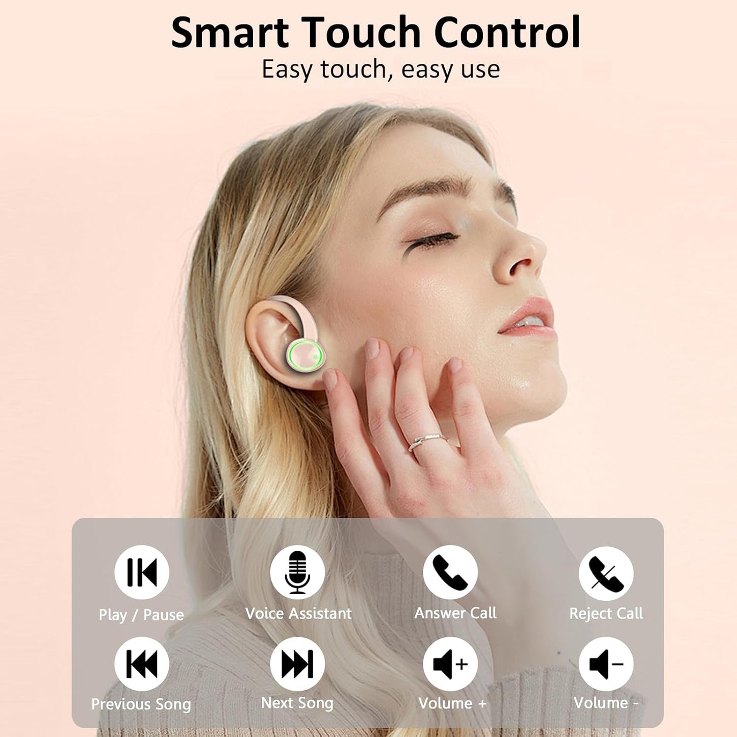 Wireless Earbuds, Bluetooth 5.4 Sports Headphones, 50H Playback Over Ear Earbuds with ENC Noise Cancelling Mic, Deep Bass Fitness Earphones Gym Running Workout with Earhooks, IP7 Waterproof Headset