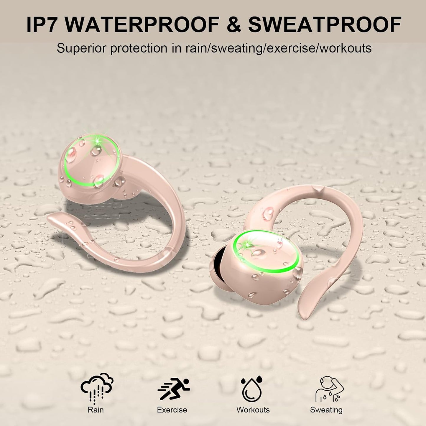 Wireless Earbuds, Bluetooth 5.4 Sports Headphones, 50H Playback Over Ear Earbuds with ENC Noise Cancelling Mic, Deep Bass Fitness Earphones Gym Running Workout with Earhooks, IP7 Waterproof Headset