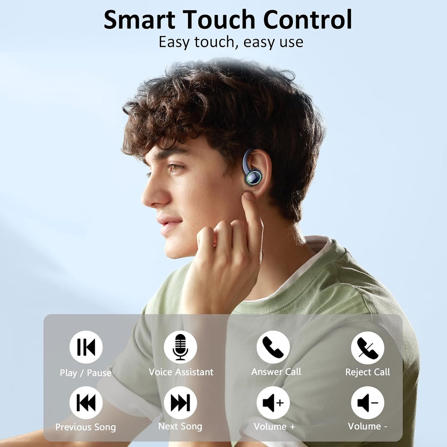 Wireless Earbuds, Bluetooth 5.4 Sports Headphones, 50H Playback Over Ear Earbuds with ENC Noise Cancelling Mic, Deep Bass Fitness Earphones Gym Running Workout with Earhooks, IP7 Waterproof Headset