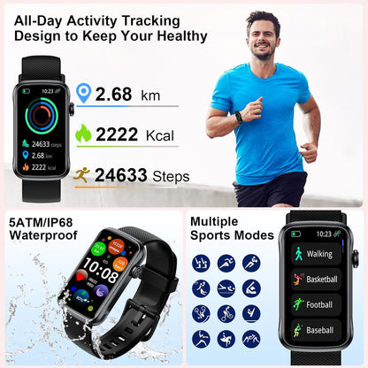 Smart Watch for Men Women, 1.47" Fitness Activity Tracker with 24 Sport Modes, Step Tracker, Pedometer, IP68 Waterproof Smartwatch(Message Reminder) for Android and iPhone