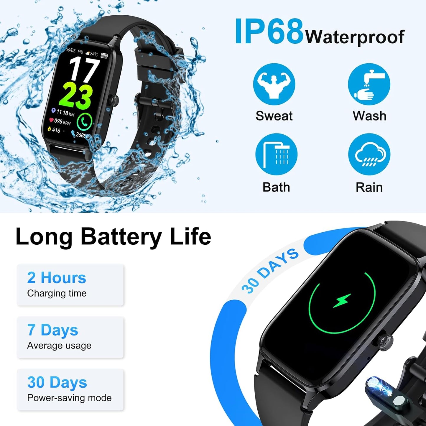 Smart Watch for Men Women, 1.57" Fitness Activity Tracker with 113+ Sport Modes, IP68 Waterproof Smartwatch(Answer/Make Call/Message Reminder) for Android and iPhone, Perfect Gift for Holidays