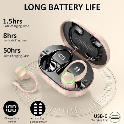 Wireless Earbuds, Bluetooth 5.4 Sports Headphones, 50H Playback Over Ear Earbuds with ENC Noise Cancelling Mic, Deep Bass Fitness Earphones Gym Running Workout with Earhooks, IP7 Waterproof Headset