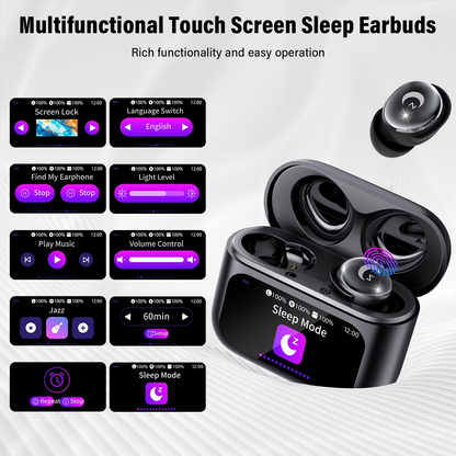 Btootos Sleep Earbuds Bluetooth 5.4 in Ear Smart Touch Screen Headphones, 48H Noise Cancelling Ear Buds with 5 EQ Modes, Mini Wireless Headphones Small Design for Side Sleepers, Clear Calls Earphones, IPX7