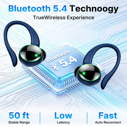 Btootos Wireless Earbuds, Bluetooth 5.4 Sports Headphones, 50H Playback Over Ear Earbuds with ENC Noise Cancelling Mic, Deep Bass Fitness Earphones Gym Running Workout with Earhooks, IP7 Waterproof Headset