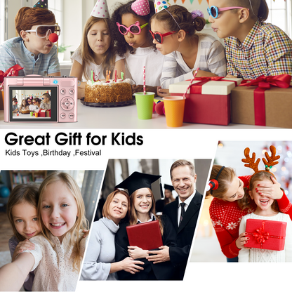 Geryst 4K 64MP Shoot Digital Camera for Kids, Teens, Beginners, Autofocus Point-and-Shoot Camera with 2.4" 180° Flip Screen, 16X Digital Zoom, Anti-Shake, Usb-c, Selfie Vlogging Camera for Travel,Gifts,Pink