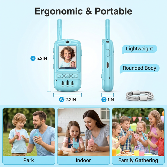 TGGPL Walkie Talkies for Kids Pack of 2, Rechargeable Long Range Two Way Radios Toys for Boys Girls Age 3-5, Outdoor Adventure Camping Hiking, Birthday with Pink Blue Design