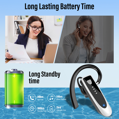 Bluetooth Headset V5.4, Single-Ear Wireless Earpiece with ENC Noise Canceling Mic, 20Hrs Call Time Handsfree Wireless Earbuds, 180 Hrs Standby Time Headphones for iOS Android /Office/Drivin