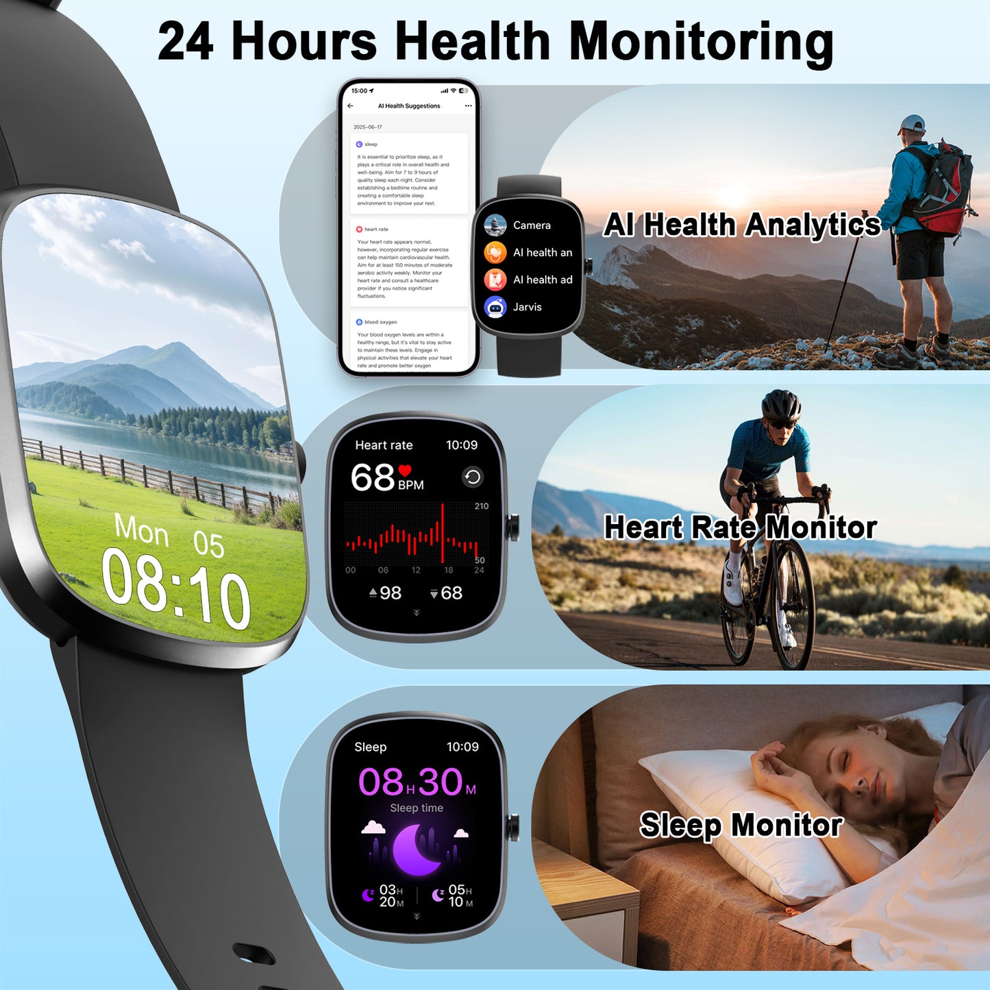 BTOOTOS AI Smart Watch for Women Men 1.91" HD Touch Screen with Dual-Mode Smart Bluetooth Call and Voice Assistant 100+ Sport Modes IPX7 Waterproof Fitness Watch for Android/iPhone