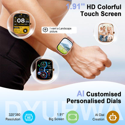 BTOOTOS AI Smart Watch for Women Men 1.91" HD Touch Screen with Dual-Mode Smart Bluetooth Call and Voice Assistant 100+ Sport Modes IPX7 Waterproof Fitness Watch for Android/iPhone