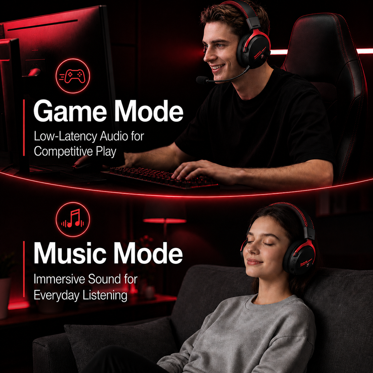Geryst 2.4GHz Wireless Gaming Headset for PS5, PS4, Switch, PC, Bluetooth 6.0 over Ear Gaming Headphones with Detachable Mic, HD Stereo Sound, 50mm Drivers, LED Digital Display, RGB Lighting, 100H Playtime