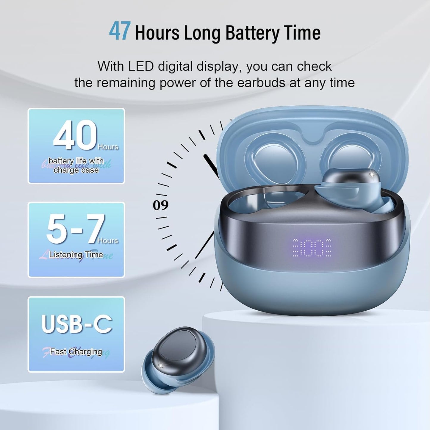Btootos Sleep Earbuds, Noise Cancelling Wireless Ear buds for Side Sleepers, Bluetooth 5.4 in Ear Light-Weight Mini Headphones, 47H Playtime Clear Calls Earphones for Sleeping, Exercising, Working, Hiking
