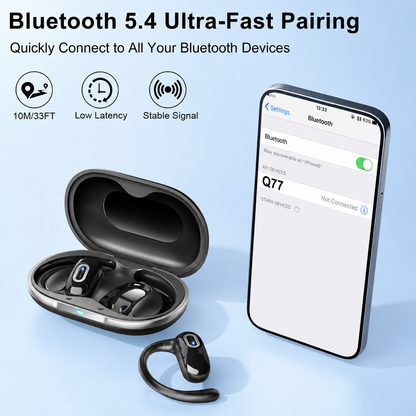 Geryst Open Ear Headphones, Open Earbuds with Comfortable Earhook, 58H Hifi Stereo Bone Conduction Earbuds with Mic, Noise Cancelling, Bluetooth 5.4 Earphones, IP7 Waterproof Wireless Earbuds for Running