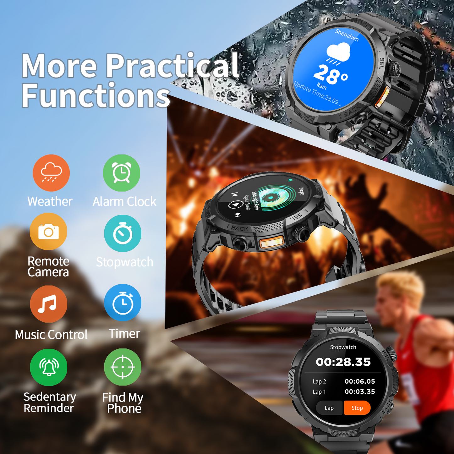 Smart Watches for Men (Answer/Make Call), 1.53" HD Military Smartwatch, 50+ Days Extra-Long Battery Life Fitness Tracker, Flashlight/110+Sports/Sleep Monitor/IP68 Waterproof Android iOS