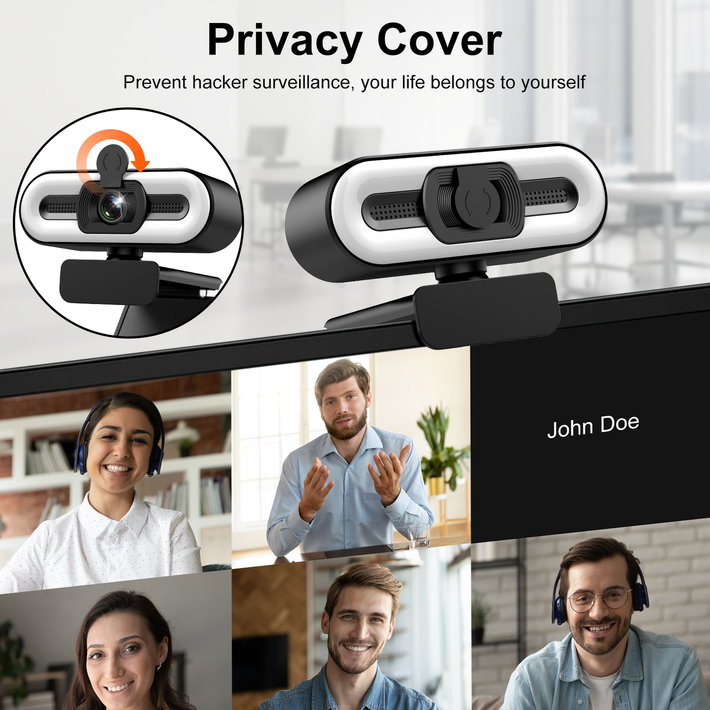 Geryst 2K HD Webcam with Autofocus, 3-Level Ring Light, 0.01Lux Low-Light Vision, 108° Wide-Angle USB Web Camera, Dual Noise-Canceling Mics, Privacy Cover & Tripod for PC Laptop, Streaming, Meetings, Black