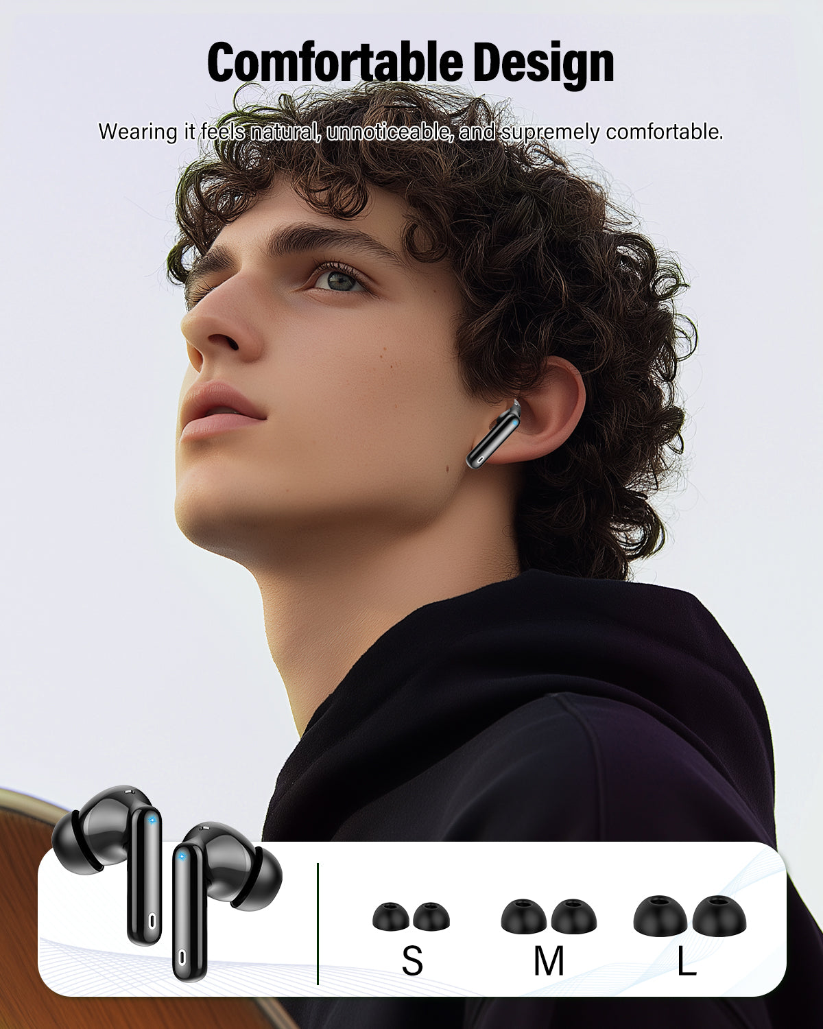 Btootos Wireless Earbuds, Bluetooth 5.4 Headphones Bass Stereo, Ear Buds with Noise Cancelling Mic, LED Display in Ear Earphones Clear Calls, IP7 Waterproof Bluetooth Earbuds for Phones/Sports/Laptop, Black