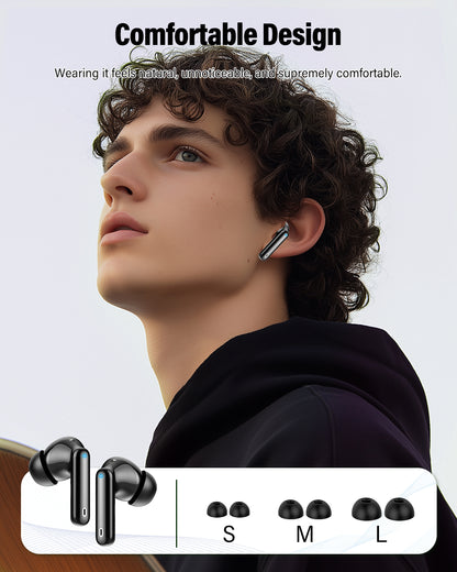 Btootos Wireless Earbuds, Bluetooth 5.4 Headphones Bass Stereo, Ear Buds with Noise Cancelling Mic, LED Display in Ear Earphones Clear Calls, IP7 Waterproof Bluetooth Earbuds for Phones/Sports/Laptop, Black